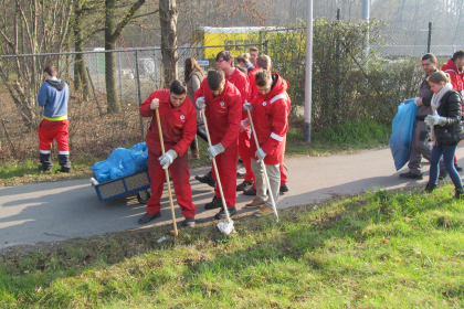 Interns participating in a cleanup activity